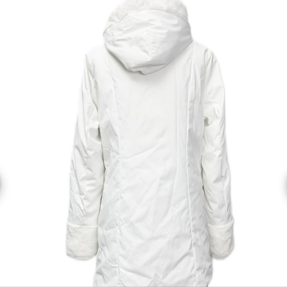 White Glamorous Womens Fur Versatile Reversible Rain Coat  Button Jacket EUC - Picture 4 of 9